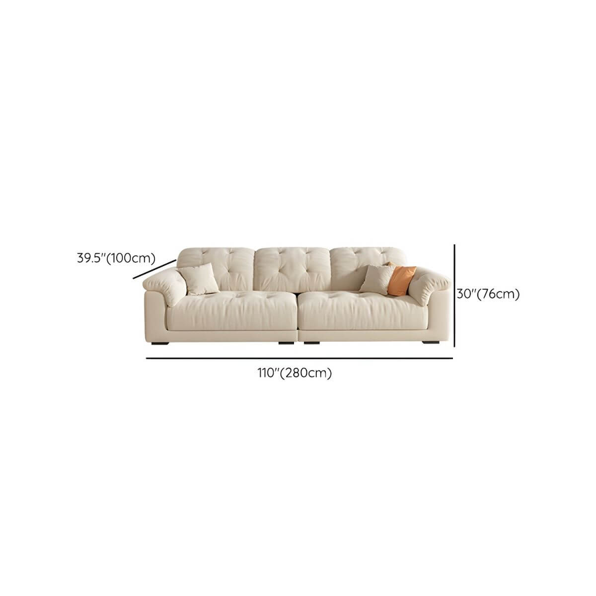 Beige polyester blend sofa with tufted back and pillow top arms, modern and comfortable seating