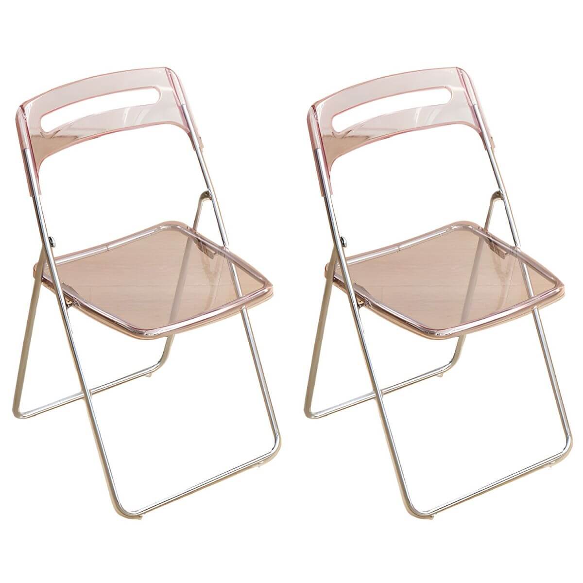 Modern collapsible open back side chair made of plastic and acrylic, ideal for kitchen and dining areas