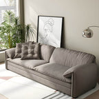 Gray Scandinavian sofa bed with fabric upholstery and coir faux leather sleeper, 69 inches long main product image