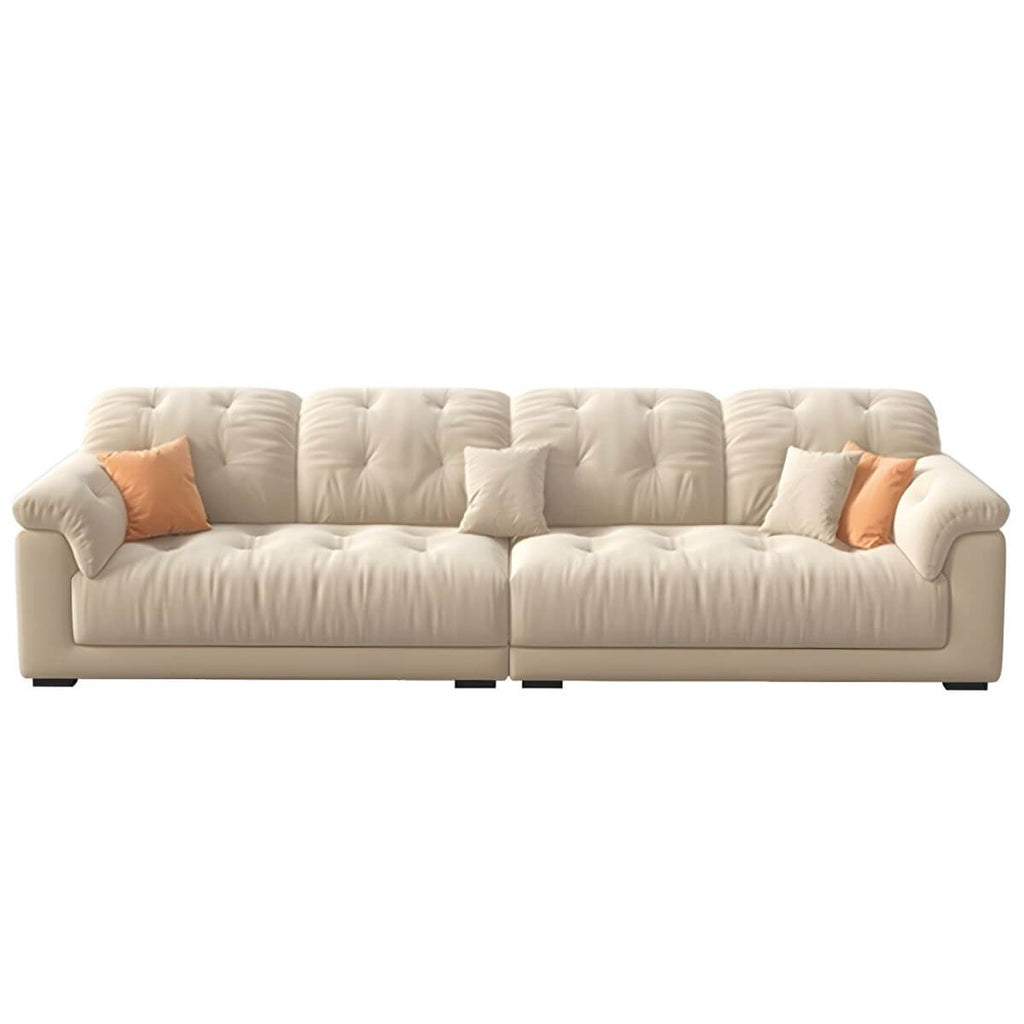 Beige polyester blend sofa with tufted back and pillow top arms, modern and comfortable seating