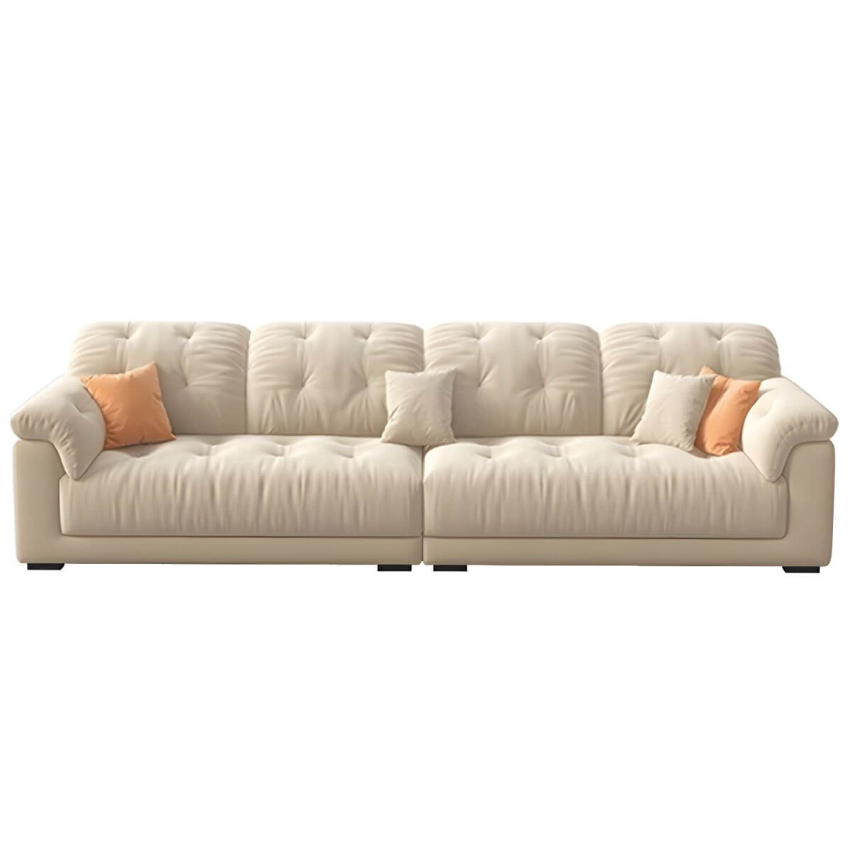 Beige polyester blend sofa with tufted back and pillow top arms, modern and comfortable seating
