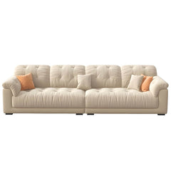 Modern Beige Polyester Blend Sofa with Tufted Back and Pillow Top Arm Sofa