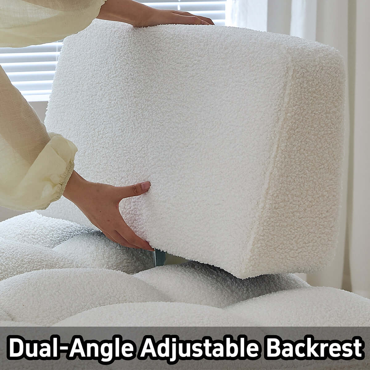 Cocochairs Teddy Fleece Lounge Sofa Bed – Cream White Pull-Out Sleeper for Small Spaces