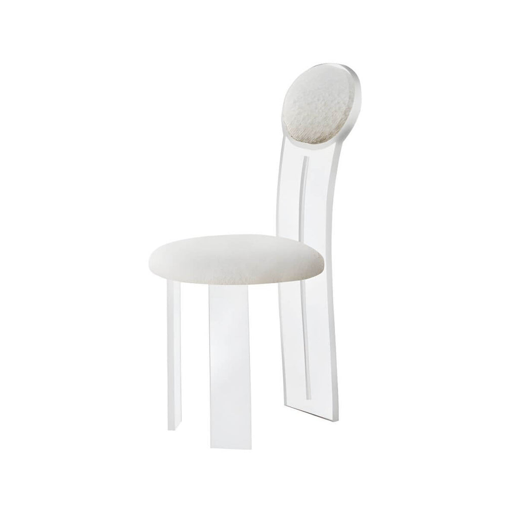 Contemporary upholstered dining chair with clear acrylic frame for kitchen seating