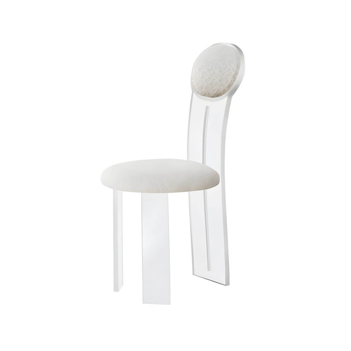 Contemporary upholstered dining chair with clear acrylic frame for kitchen seating