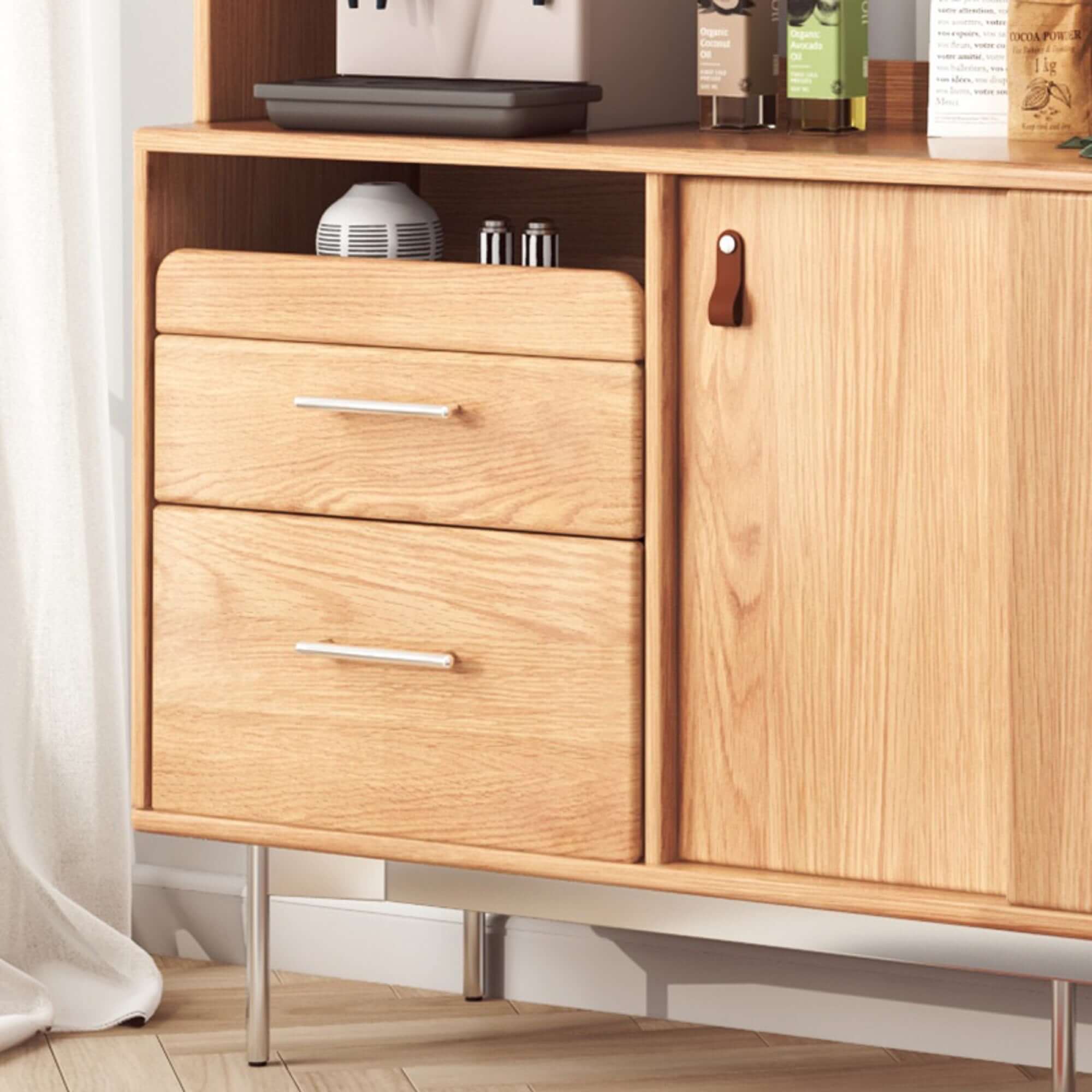 Wooden kitchen sideboard with large capacity, two layers, and built-in wine cabinet