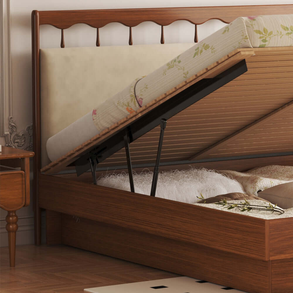 Solid wood vintage floating storage bed with large under-bed drawers for extra space