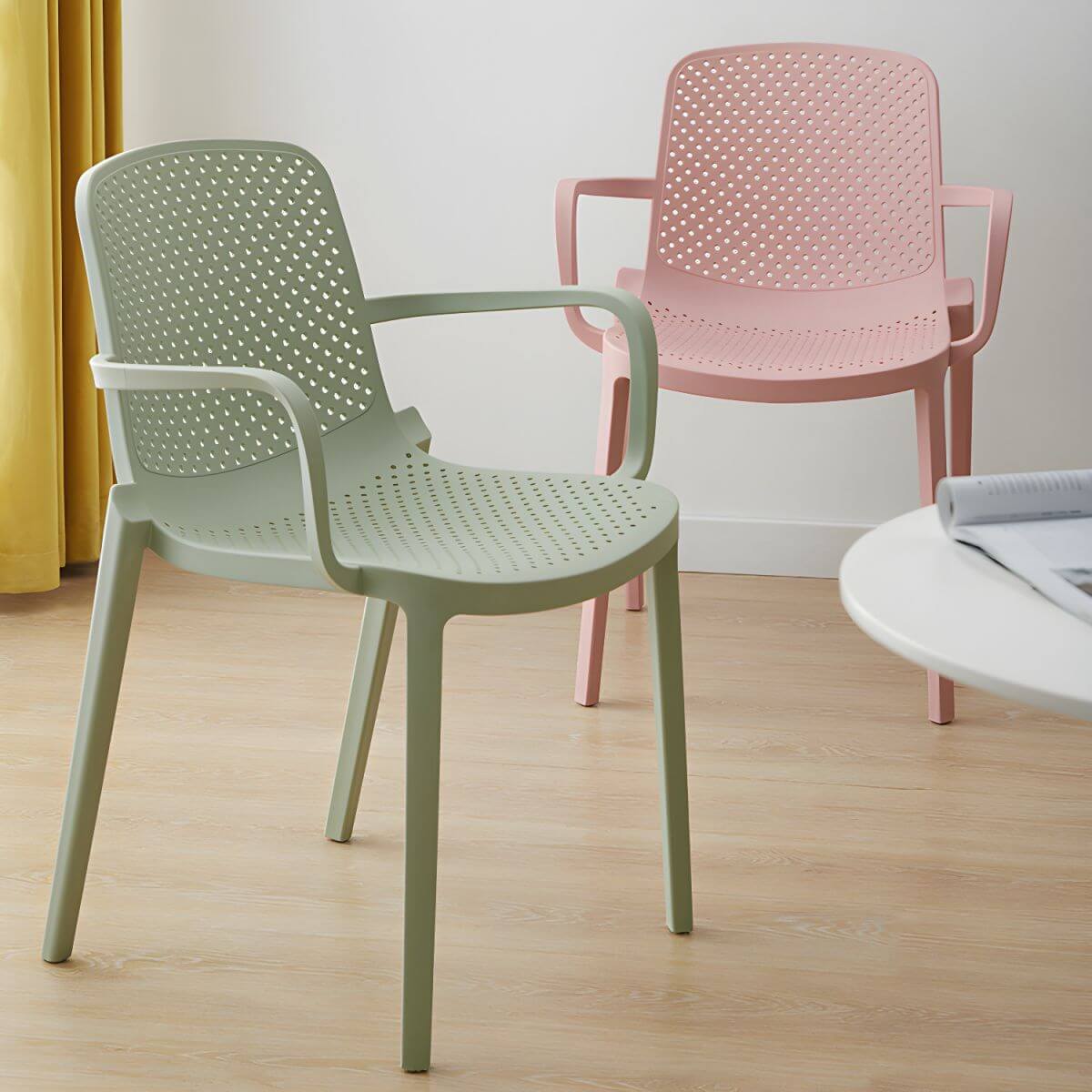 Acrylic modern plastic dining chair with solid back, 32 inches high, ideal for restaurant seating