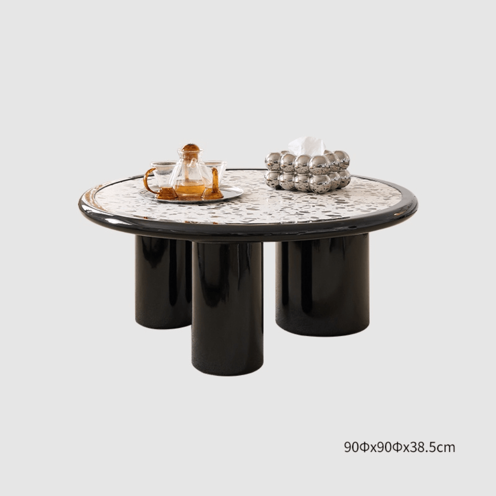 Round terrazzo coffee table with elegant design, perfect for adding sophistication to your living room