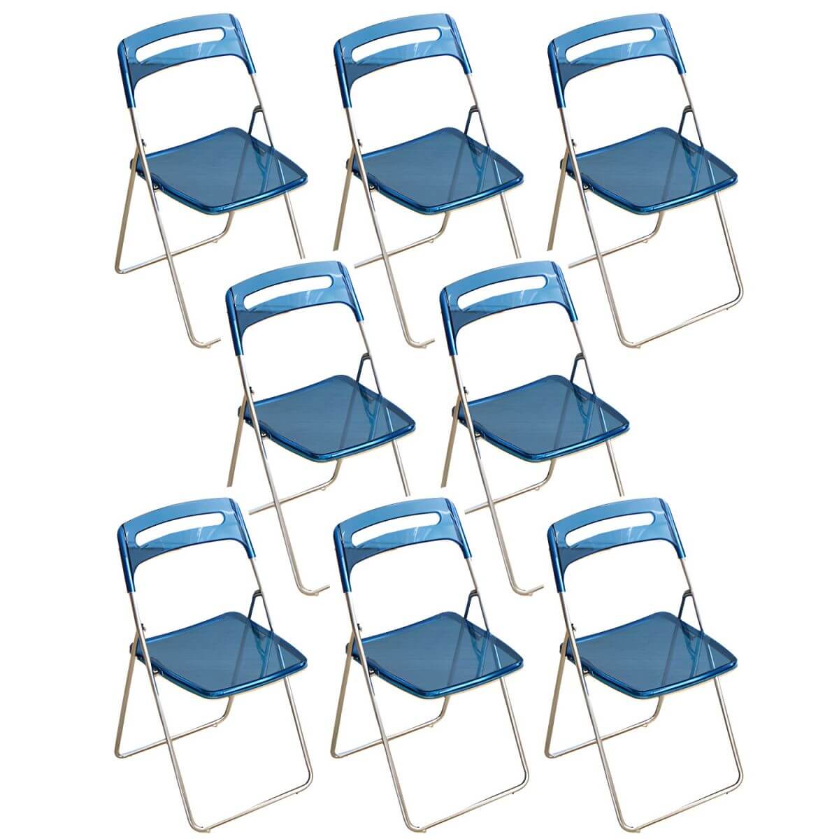 Modern collapsible open back side chair made of plastic and acrylic, ideal for kitchen and dining areas