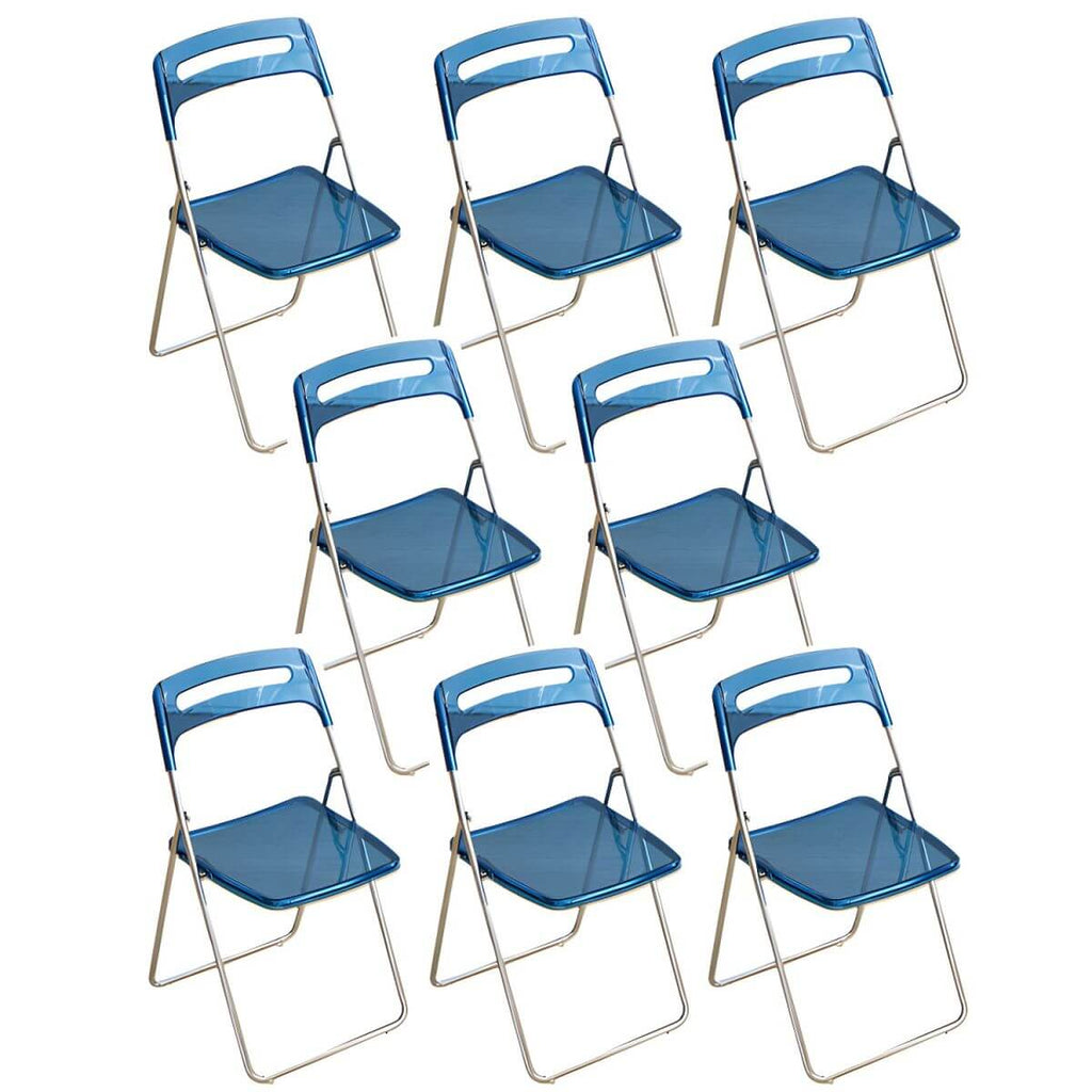 Modern collapsible open back side chair made of plastic and acrylic, ideal for kitchen and dining areas