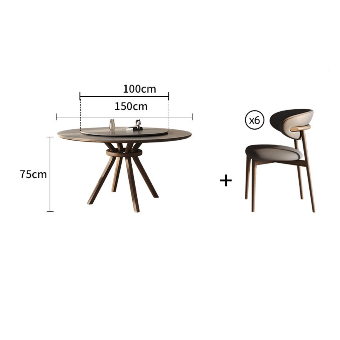 High-End Rotating Round Dining Table in Stylish Gray and Warm Wood Finish