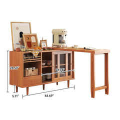 Folding Dining Table Sideboard in One with Glass Sliding Doors and Storage Drawers