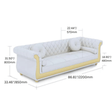 Dodiy 86.6" Modern Upholstered Tufted Leather 3Seater Sofa with 5 Pillows White