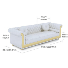 Dodiy 86.6" Stylish White Leather Upholstered Sofa with Tufted Details and 5 Pillows for Comfortable Living