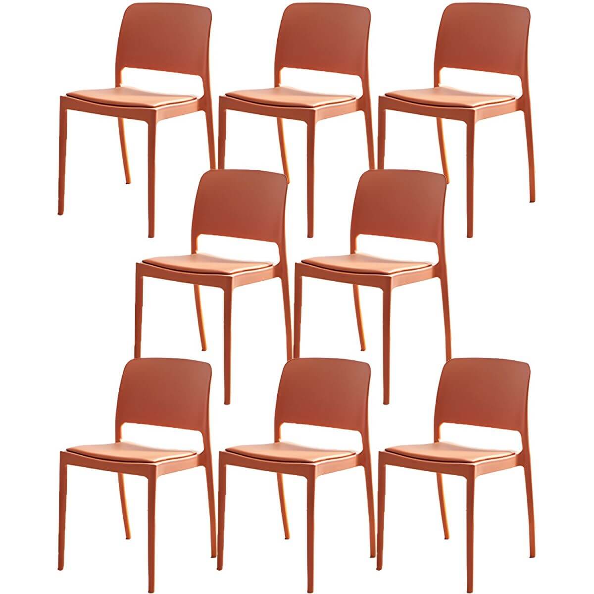 Scandinavian plastic and acrylic dining chair with low backrest and armless design