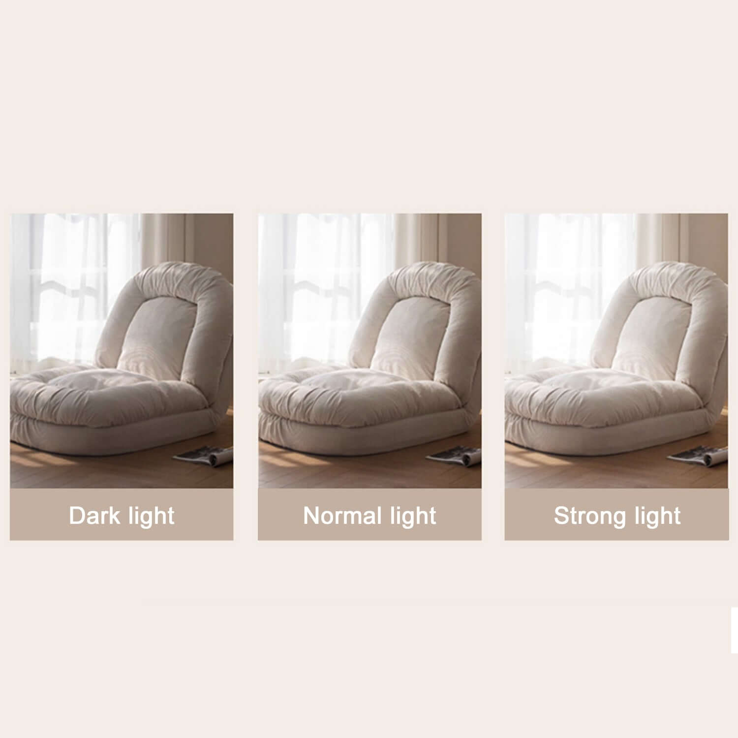 Beige modern convertible sleeper sofa bed with soft teddy velvet upholstery