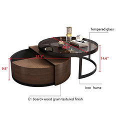 Black & Walnut Round 360-Degree Rotation Coffee Table Set Storage