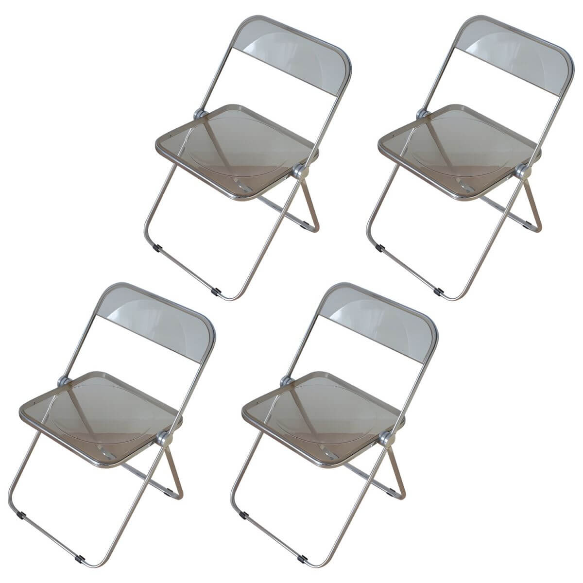 Contemporary acrylic folding armless chair with open back, ideal for dining rooms