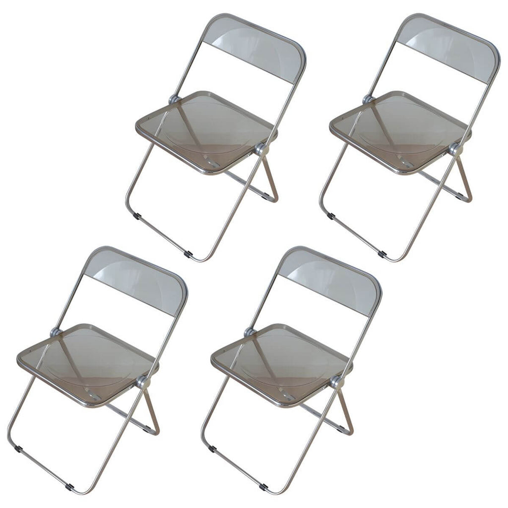 Contemporary acrylic folding armless chair with open back, ideal for dining rooms