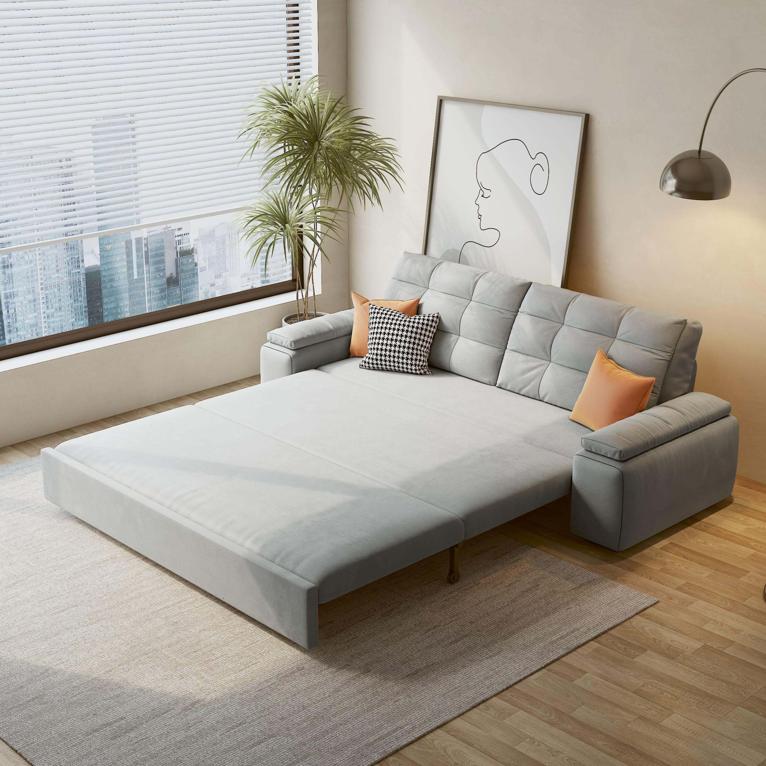 Convertible sleeper sofa bed with storage and pull-out design for modern living spaces