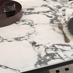 Modern Oval Black and White Marble Kitchen & Dining Table with Wood Base Dining Tables