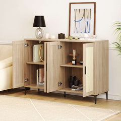 48.42 Inch Sideboard Cabinet with Rattan Decorated 4-Doors
