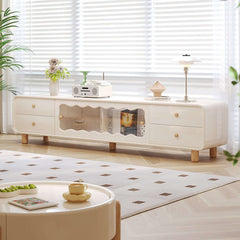 Cream Style Wooden TV Stand with Sliding Door & Drawers