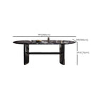 Oval dining table with black marble top and trestle metal base, modern dining room set