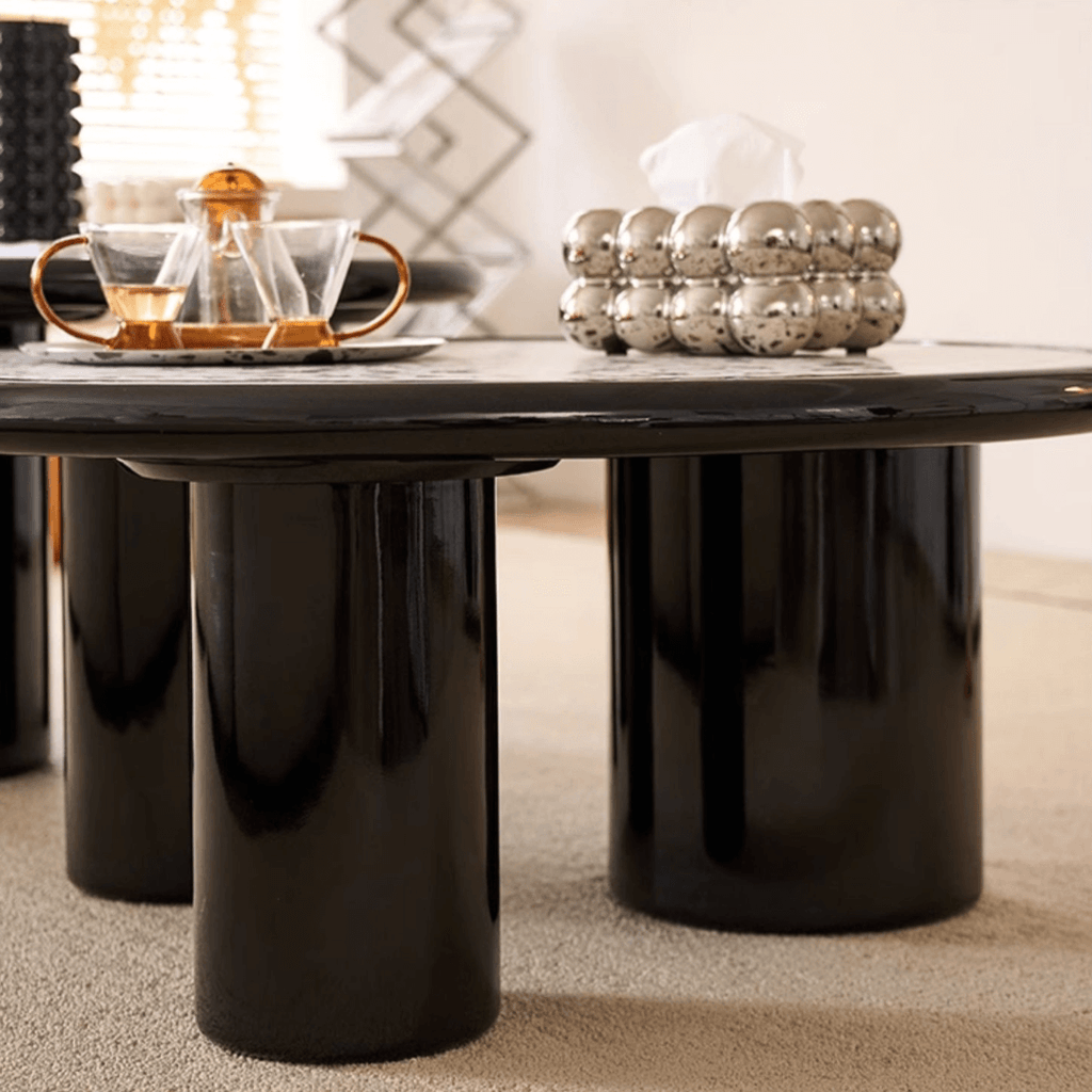 Round terrazzo coffee table with elegant design, perfect for adding sophistication to your living room