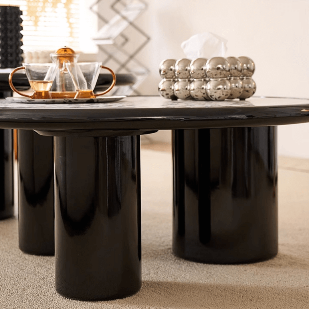 Round terrazzo coffee table with elegant design, perfect for adding sophistication to your living room