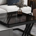 Modern square steel frame nesting coffee tables set with two pieces, including a small table