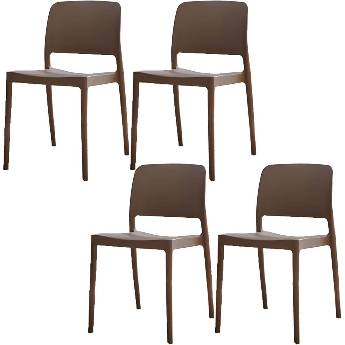Scandinavian plastic and acrylic dining chair with low backrest and armless design