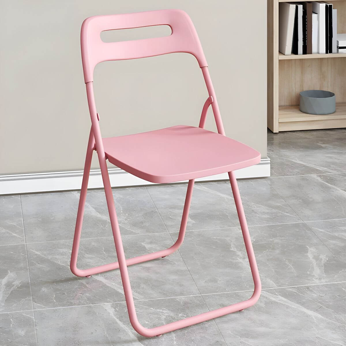 Modern collapsible open back side chair made of plastic and acrylic, ideal for kitchen and dining areas