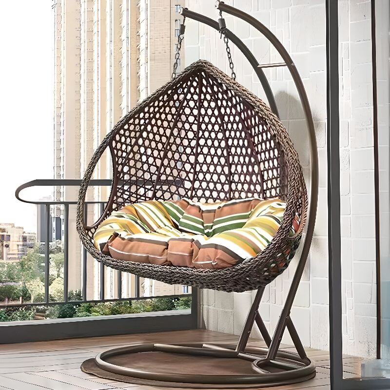 Oxidation resistant tropical magenta and grey basket alloy framed porch swing with stand and cushions