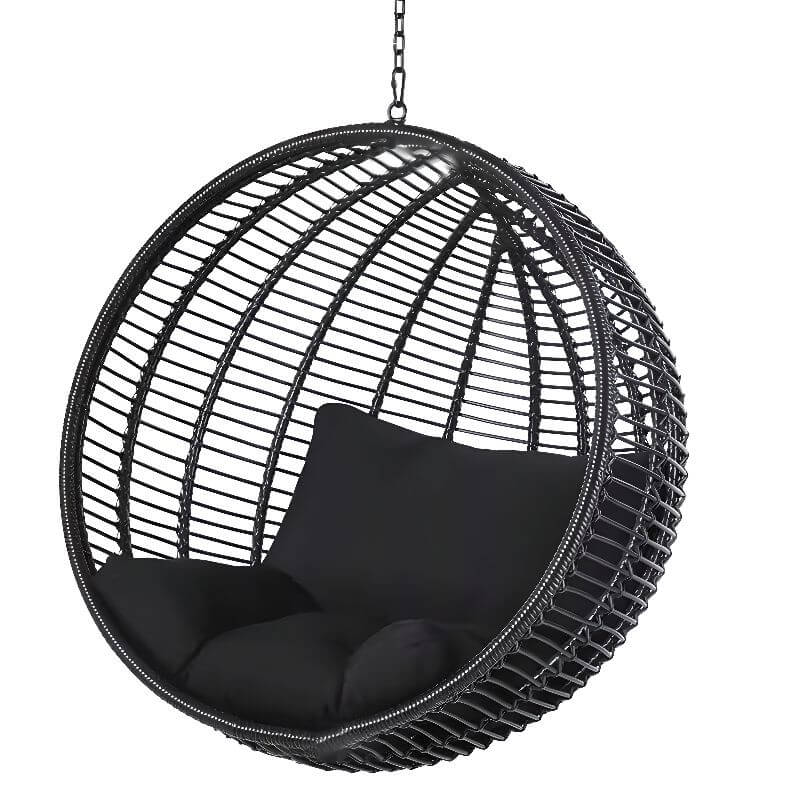 Climate-resistant metal porch swing with cushions, chain, and stand in unfinished color