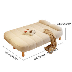 Japandi Loveseat Folding Sofa Bed in Cream White & Green Corduroy Fabric