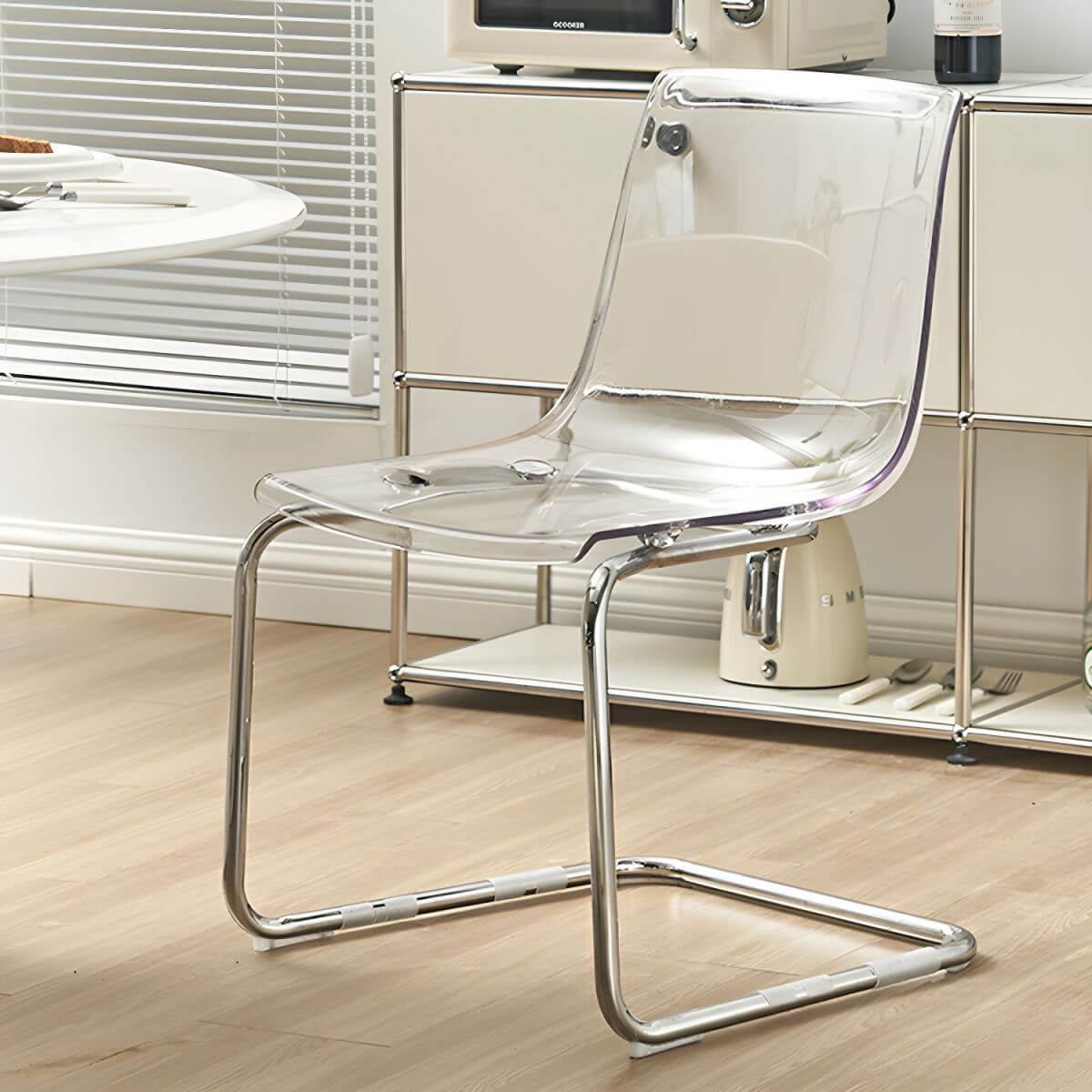 Scandinavian style low back side chair made of plastic and acrylic, ideal for kitchen and dining areas main product image