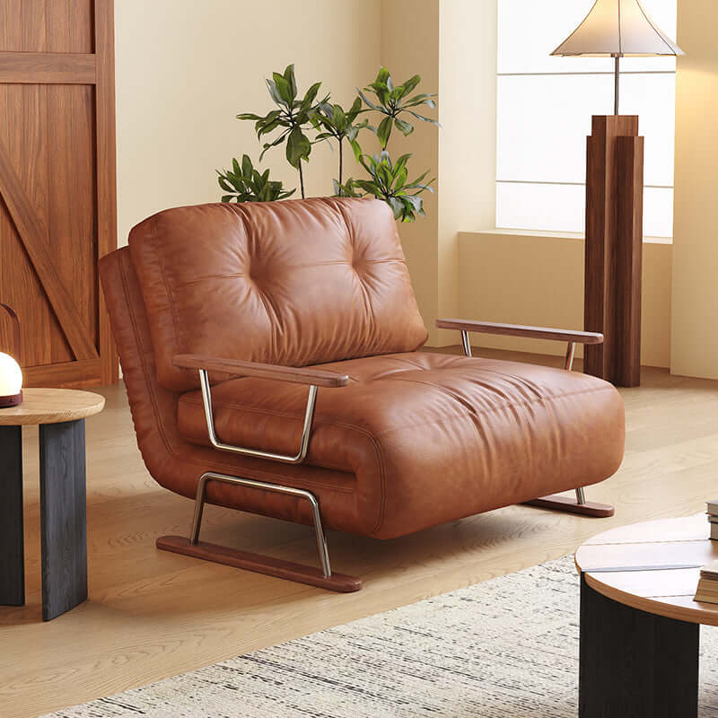 Cocochairs Foldable Sofa Bed in Caramel Eco-Leather – 4-in-1 Convertible Chair, Chaise & Bed