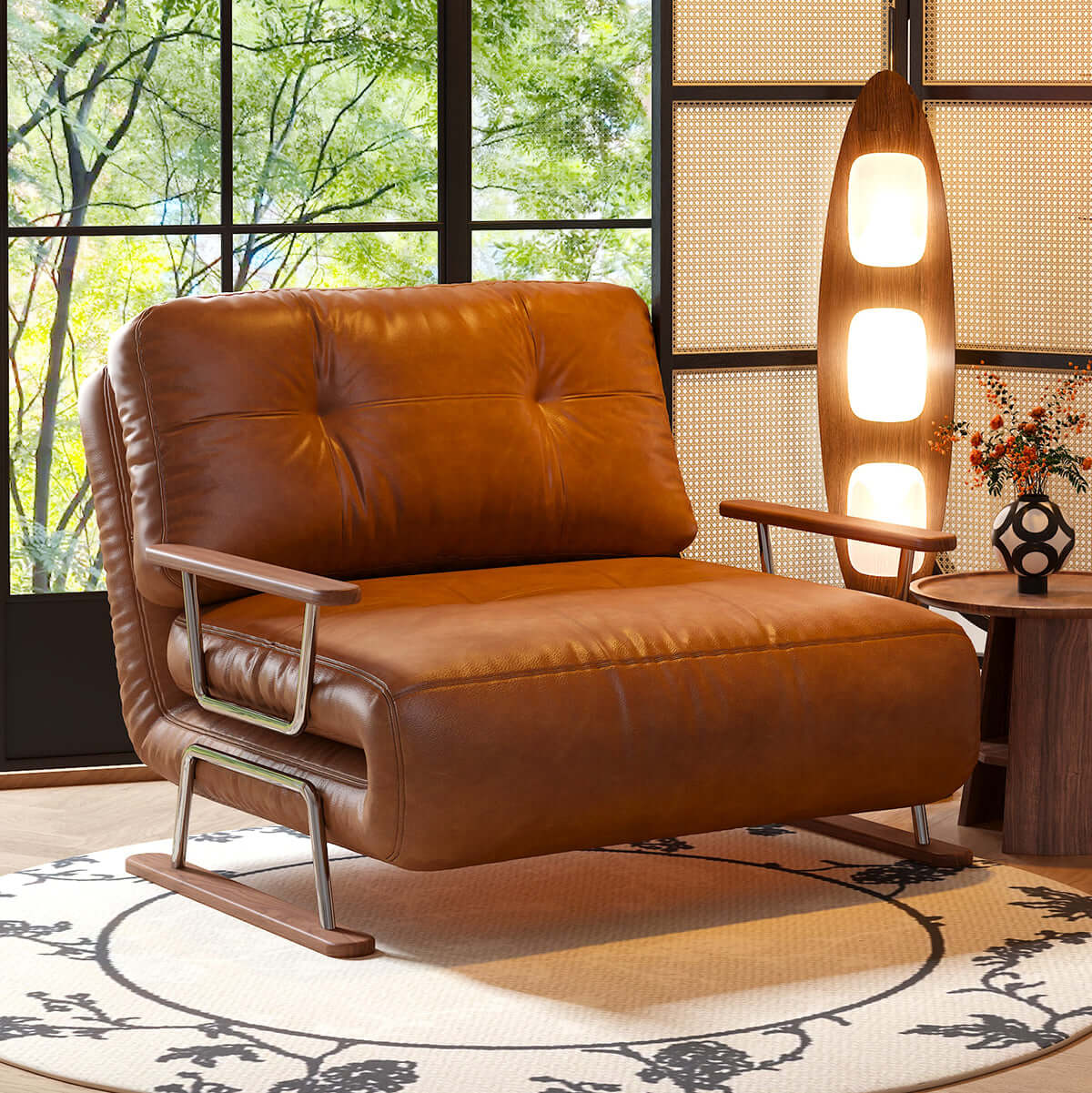 Cocochairs Foldable Sofa Bed in Caramel Eco-Leather – 4-in-1 Convertible Chair, Chaise & Bed