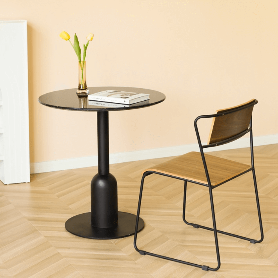 Round terrazzo table ideal for dining or office use with versatile design