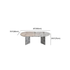 Contemporary Oval Dining Table with White Marble Top, Fixed Table Dining Tables