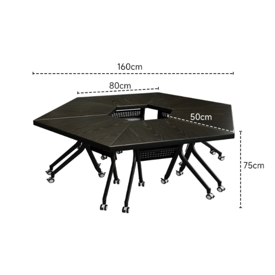 Black folding conference table with 360-degree casters for flexible workspace setups
