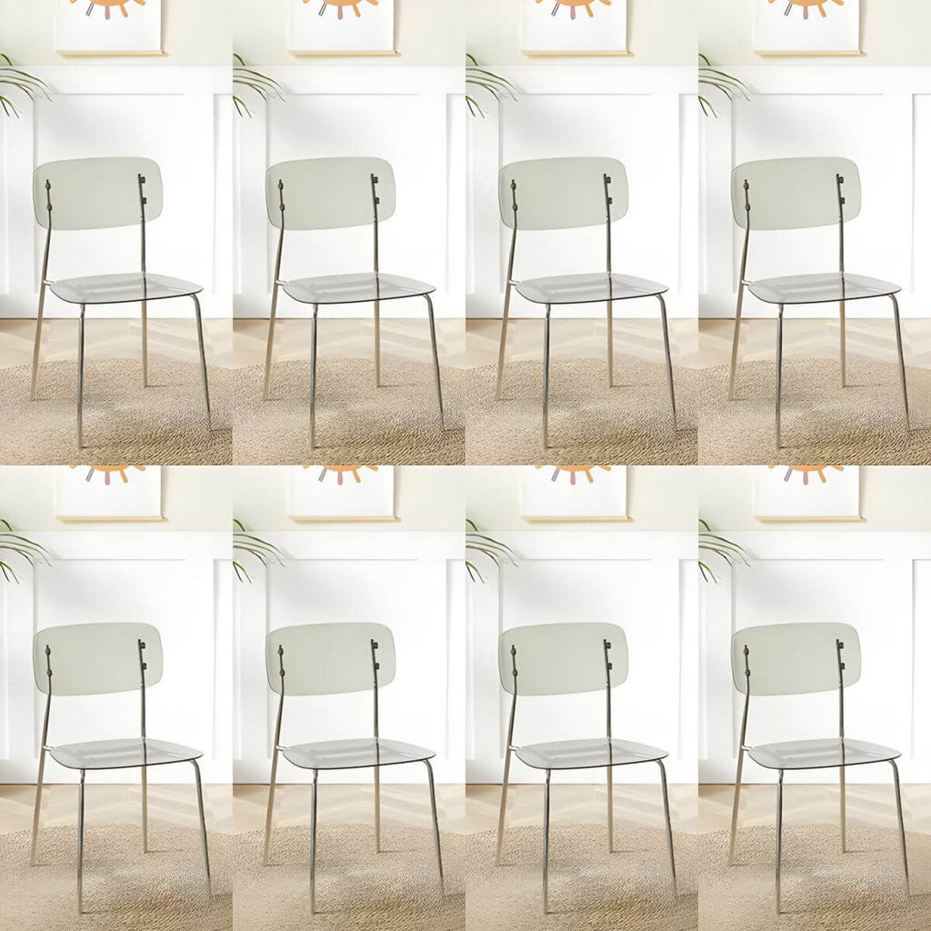 Transparent acrylic dining chair with modern design, perfect for living room and kitchen seating