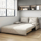 White polyester blend sleeper sofa with metal frame and casters, modern futon for versatile seating