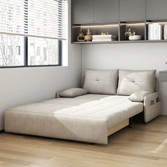 Modern White Polyester Blend Sleeper Sofa with Metal Frame and Casters Futons