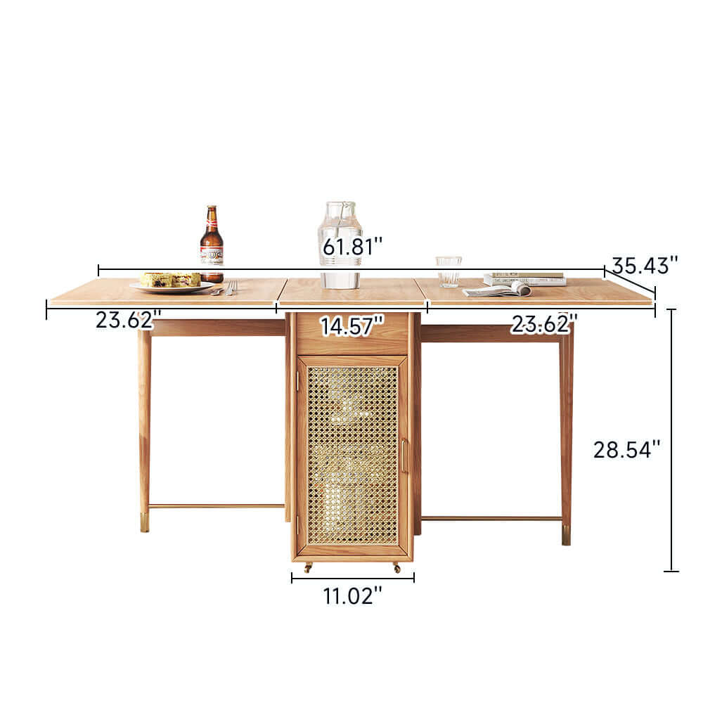 Foldable solid wood dining table and chairs set with built-in storage space for compact living