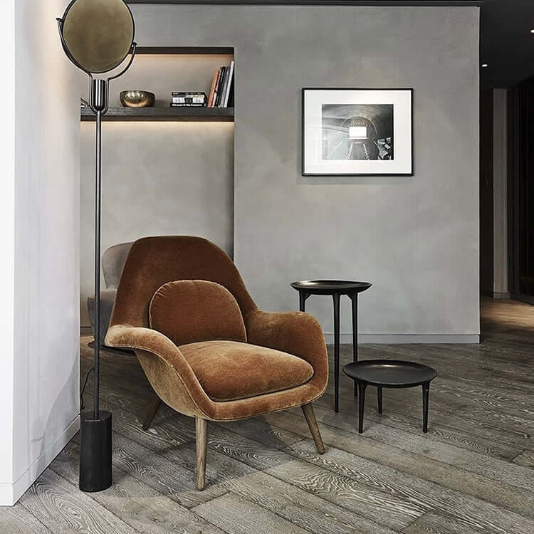 Nordic modern single sofa lounge chair with velvet fabric cushion and ottoman set