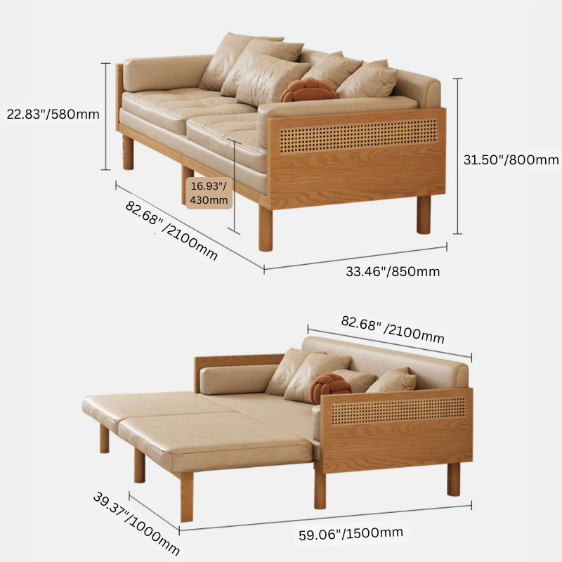 2100mm Beige Full Sleeper Sofa Linen Convertible Sofa Bed with