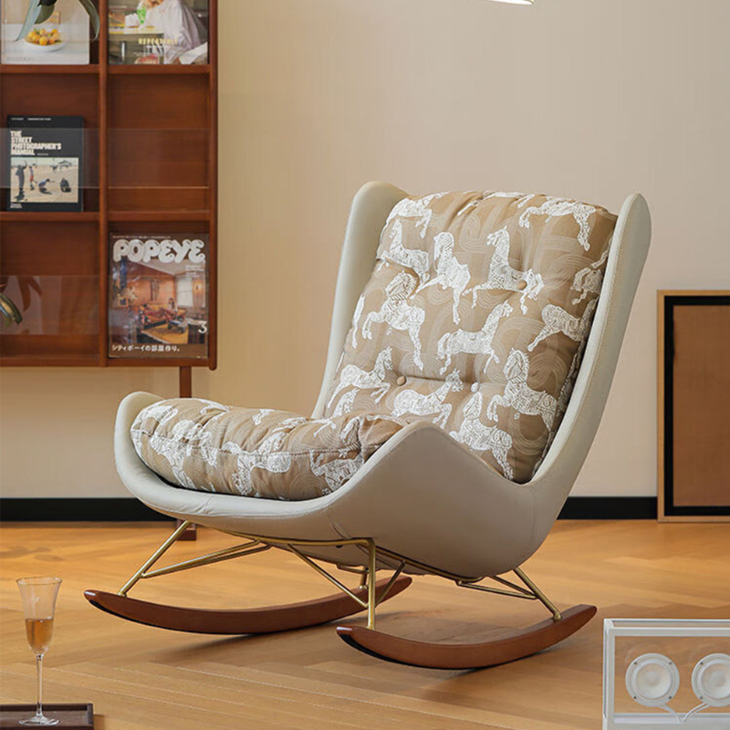 Elegant Grey Art Deco Fabric Upholstered Rocking Armchair with Rear Back